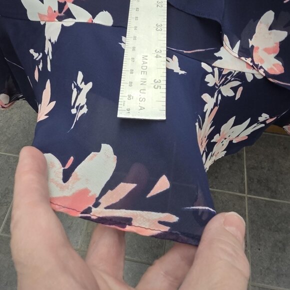 Eliza J Dress Womens 18W Navy Blue Floral Chiffon Long Sleeve Ruffle Hem Shift - Picture 16 of 16